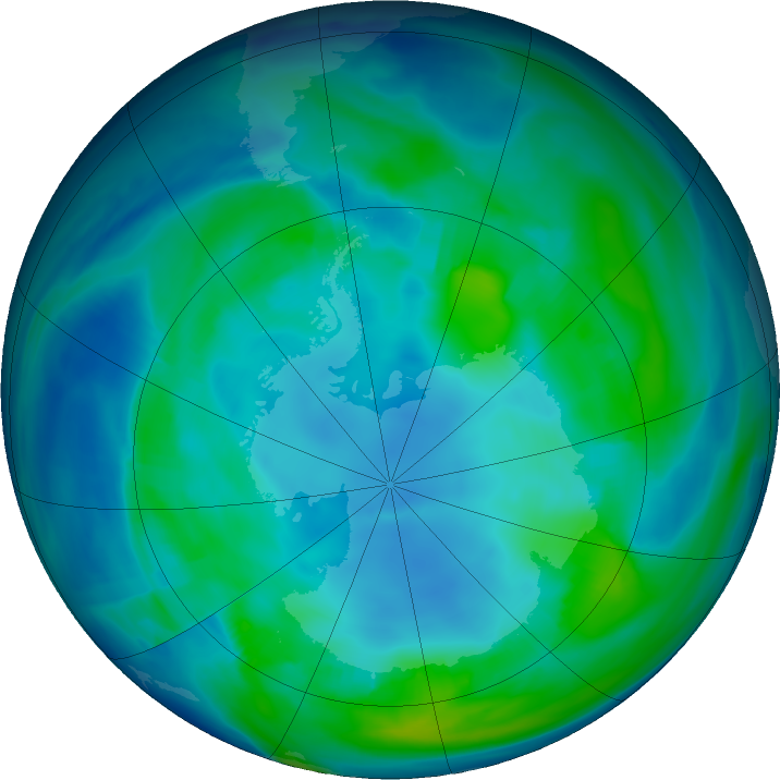 Antarctic ozone map for 10 May 2019